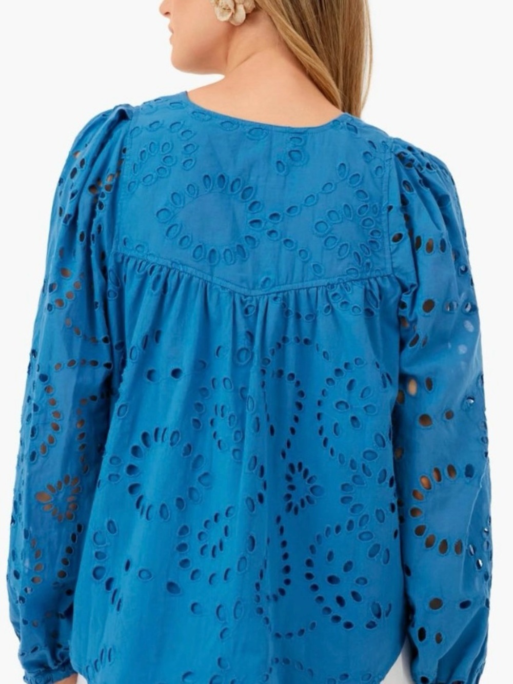 Tuckernuck Cotton Grecian Blue Eyelet Kenway Blouse XXL - Picture 14 of 16
